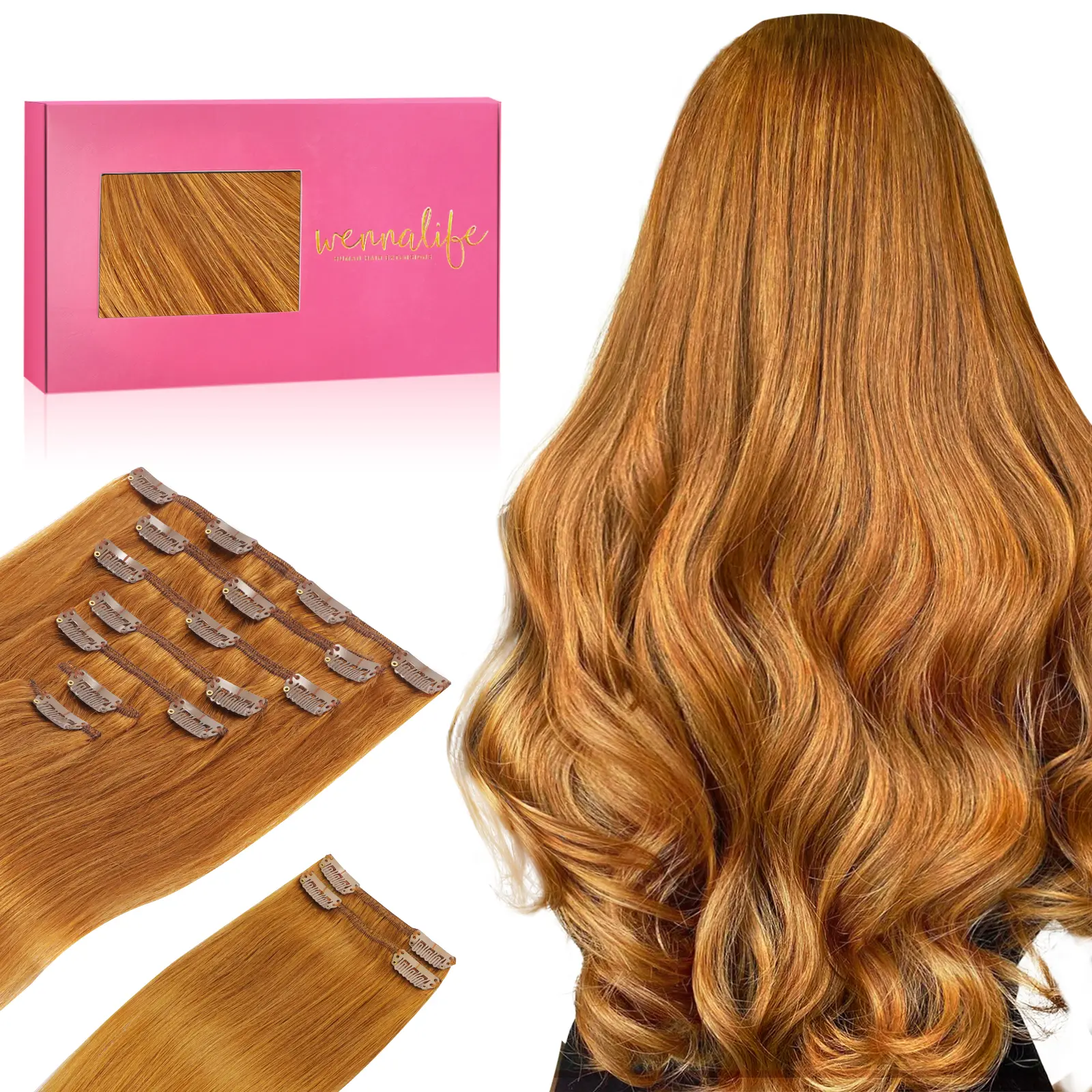 WENNALIFE 150g Clip in Hair Extensions 9pcs Balayage Dark Brown to Chestnut Brown Human Hair Luxury Remy Hair Injected Straight Volume #TikTokShopSummerSale