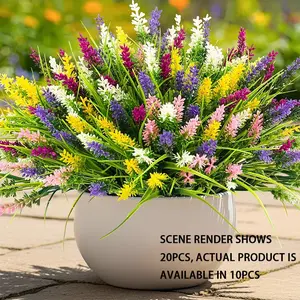 10 Bundles Artificial Plants Outdoor Fake Monkey Grass with Flowers Faux Greenery for Pot Garden Verandah Easter Decor Window Patio Hanging Planter Pathway Front Porch Garden Decorations (Mix Color)