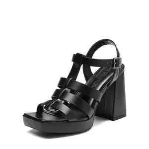 DREAM PAIRS Women's Retro Square Toe Gladiator Sandals - Chunky Heel, Buckle Closure, Platform Design, Stylish Shoe & Footwear for Casual Wear