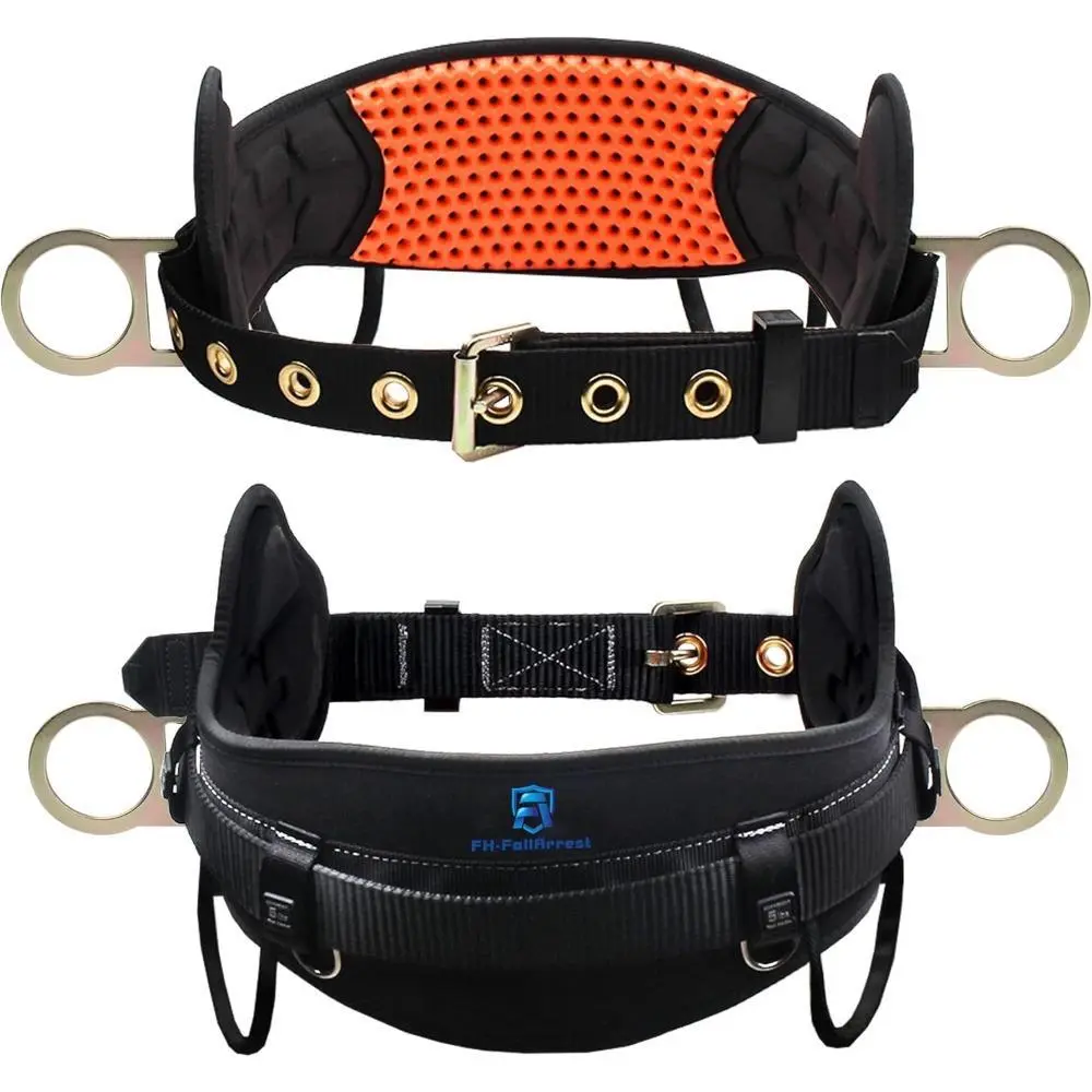 Safety Harness Climbing Belt-Tongue Buckle Safety Belt With Ventable & Moisture-Wicking Waist Pad and 2 Side D-Rings Personal Fall Protection Safety Belt for Work Positioning Restraint
