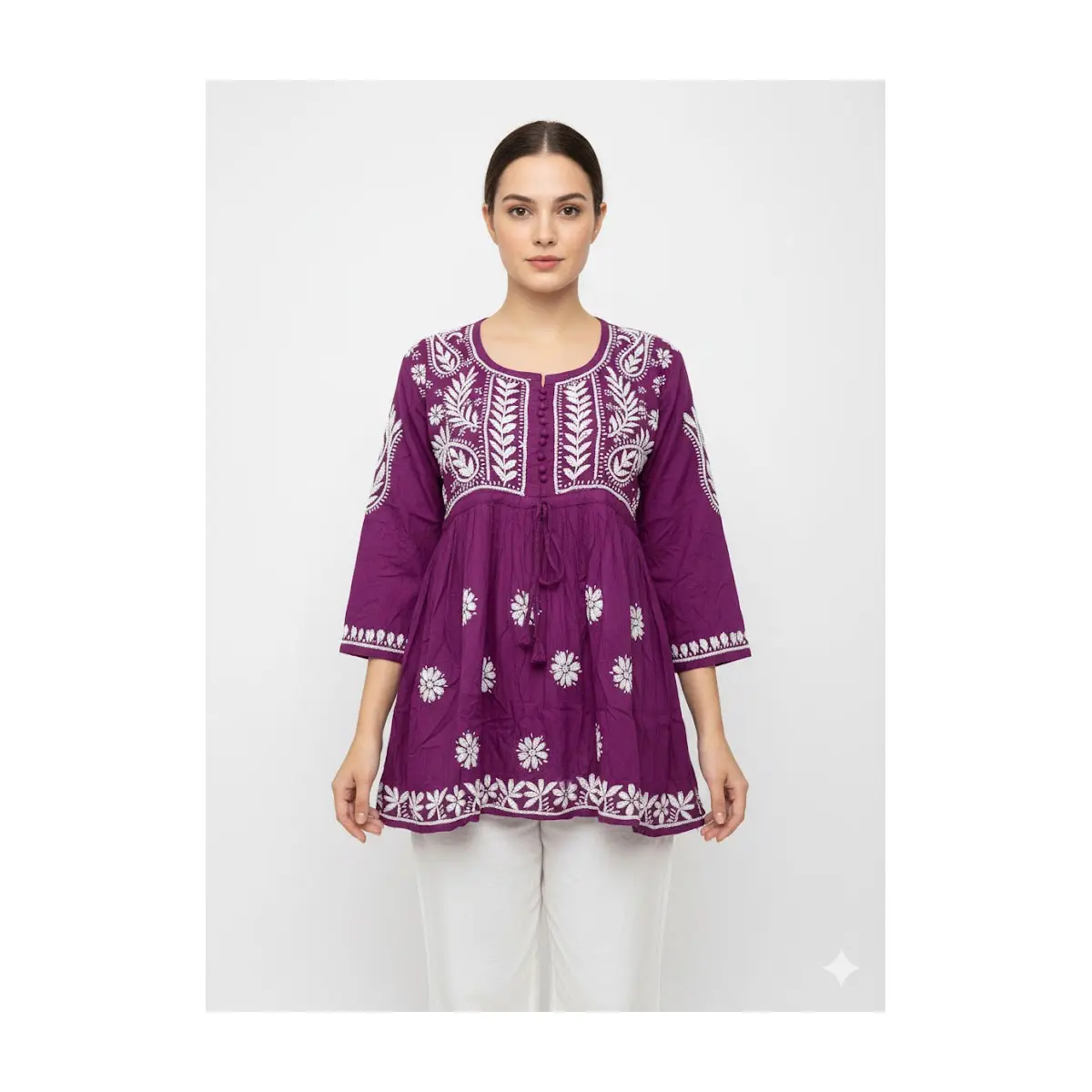 #Top- 80 Stunning Purple Chikankari Embroidered Peplum Tunic Top