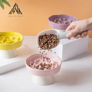 Ceramic Slow Food Bowl High Footed Elevated Slow Feeder Cat Bowl Neck Protection, Not Easy to Knock over Dog Anti Choking Pet Bowl, Cross-Border Cat Food Bowl