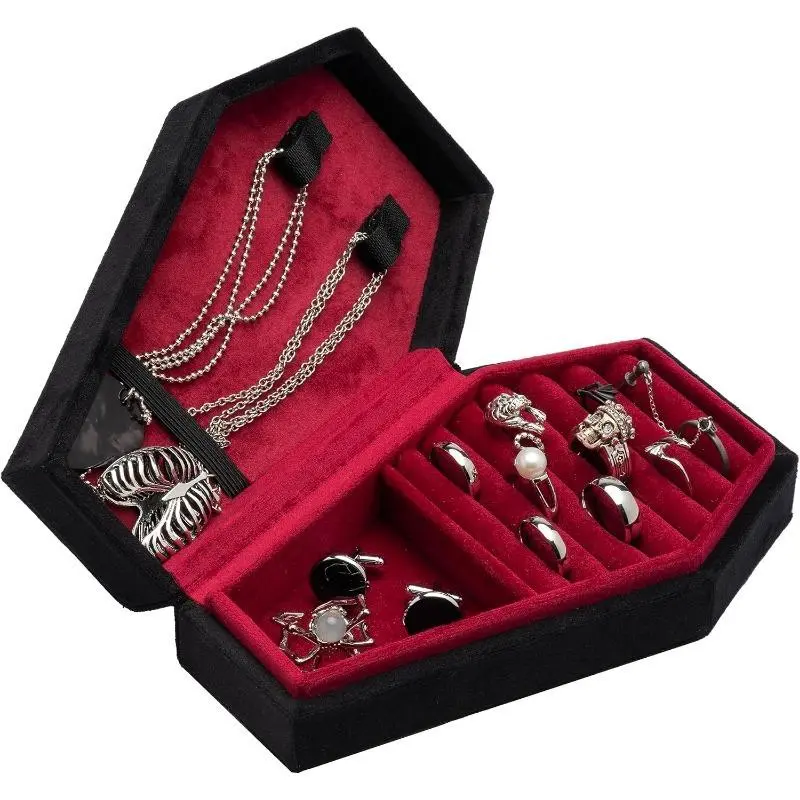 Velvet Coffin Jewelry Travel Case Holder for Gothic Wedding Ceremony,Gothic Jewelry Organizer Decoration Accessories for Women & MenValentine's Day, Gift for Her