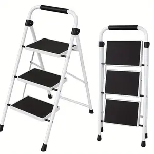 Folding Step Ladder for Home, 3/4-Step Lightweight Steel Stool with Anti-Slip Pedals & Handrail, 330lbs Capacity, Portable Ladder for Kitchen, Garage & Indoor/Outdoor Tasks