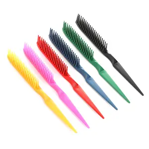 5-Piece Curl Defining Brush Set, 3-Row Combs for Detangling and Styling, Unisex Home Hair Grooming Tools (Pink, Red, Black), Curl Brush Defining
