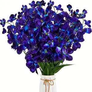 Set of 5—27-Inch Purple-Blue Decorative Orchids: Ideal for Weddings, Home, and Restaurant Decor—The Perfect Accent for Bridal Bouquets, Boutonnieres, Corsages, and Garlands.