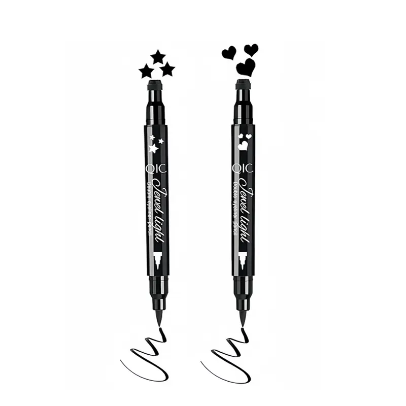 QIC Jewel Light 2-in1 Eyeliner Stamp & Pen Duo Micro-Felt Tip for Precise Winged Liner & Graphic Designs Ideal for Beginners