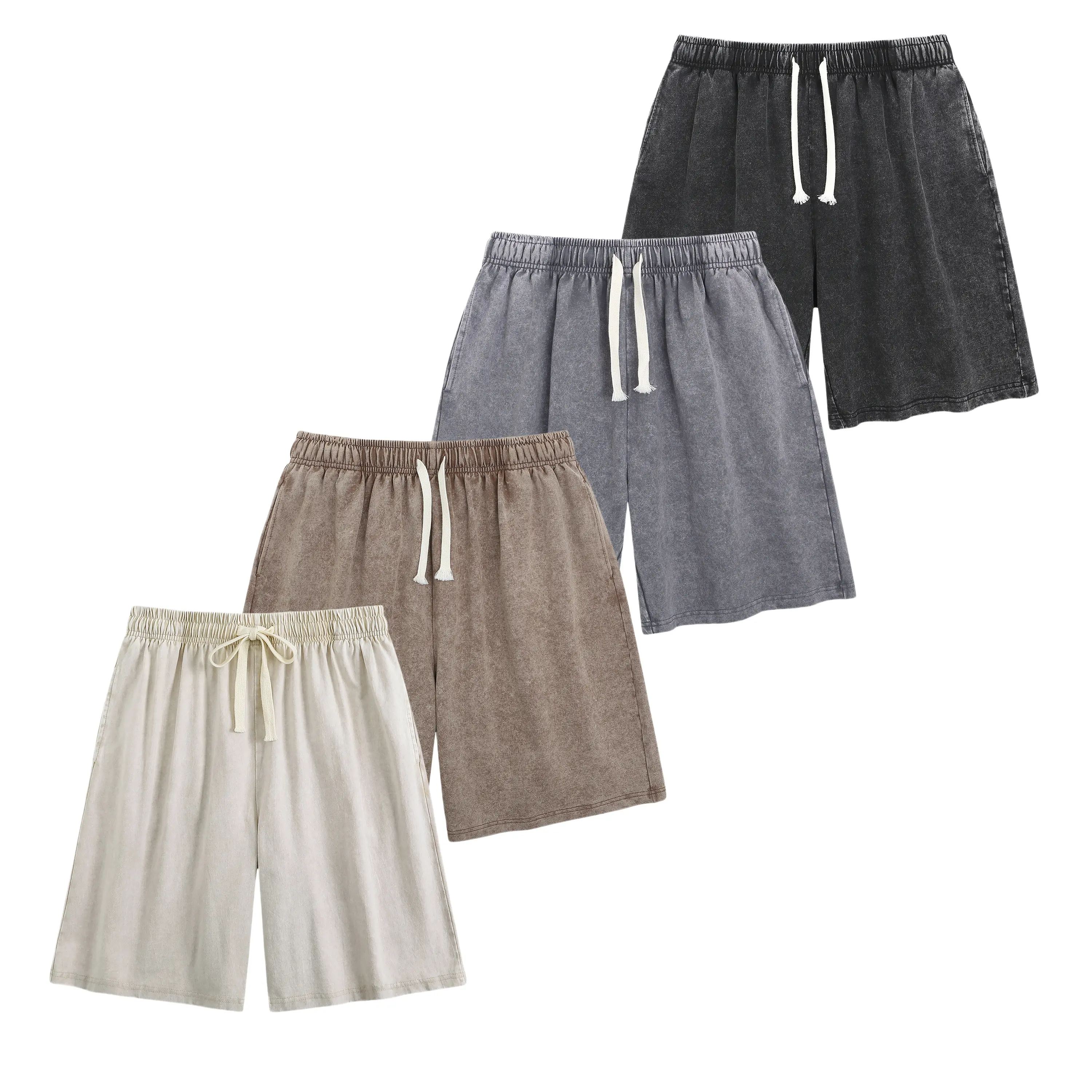 Men's Washed Casual Bottom Shorts - Soft Adjustable Basic Fabric, Drawstring, Pockets, Airy Sports Style, Relaxed Fit for Gym, Lounge, Everyday Wear