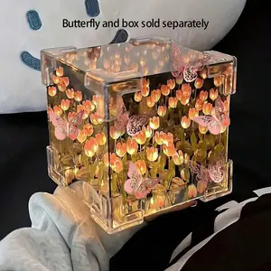 Tulip Flower Design 3D Cube Light, Creative DIY Butterfly Decorative Light, Desktop Decoration for Bedroom, Living Room, Office, Flower Design Lamp, Mood Decorative Lights
