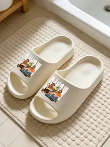 1 Pair Beige American Cartoon Character Slides Retro American Style Lightweight Breathable Anti-slip Durable EVA Thick Sole Slippers For Artistic Girls Outdoor Casual