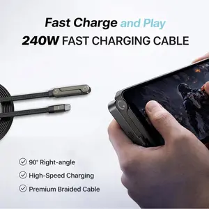 Invisible Holder Charging Cable, 1.5m Length 240W Super Fast Charging 2-in-1 Charging Cord & Phone Stand, Suitable for Gaming, Office and Travel Scenarios, Compatible,iPhone, Samsung&Type-C Interface Devices, Black Version lightning Black Data Cable