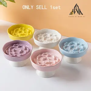 Pet Ceramic Flower Shaped Slow Food Plate, Slow Feeder Bowl, Puzzle Feeder, Cat Food Dog Food Plate, Canned Food Plate, Free Spoon, Anti Choking Design