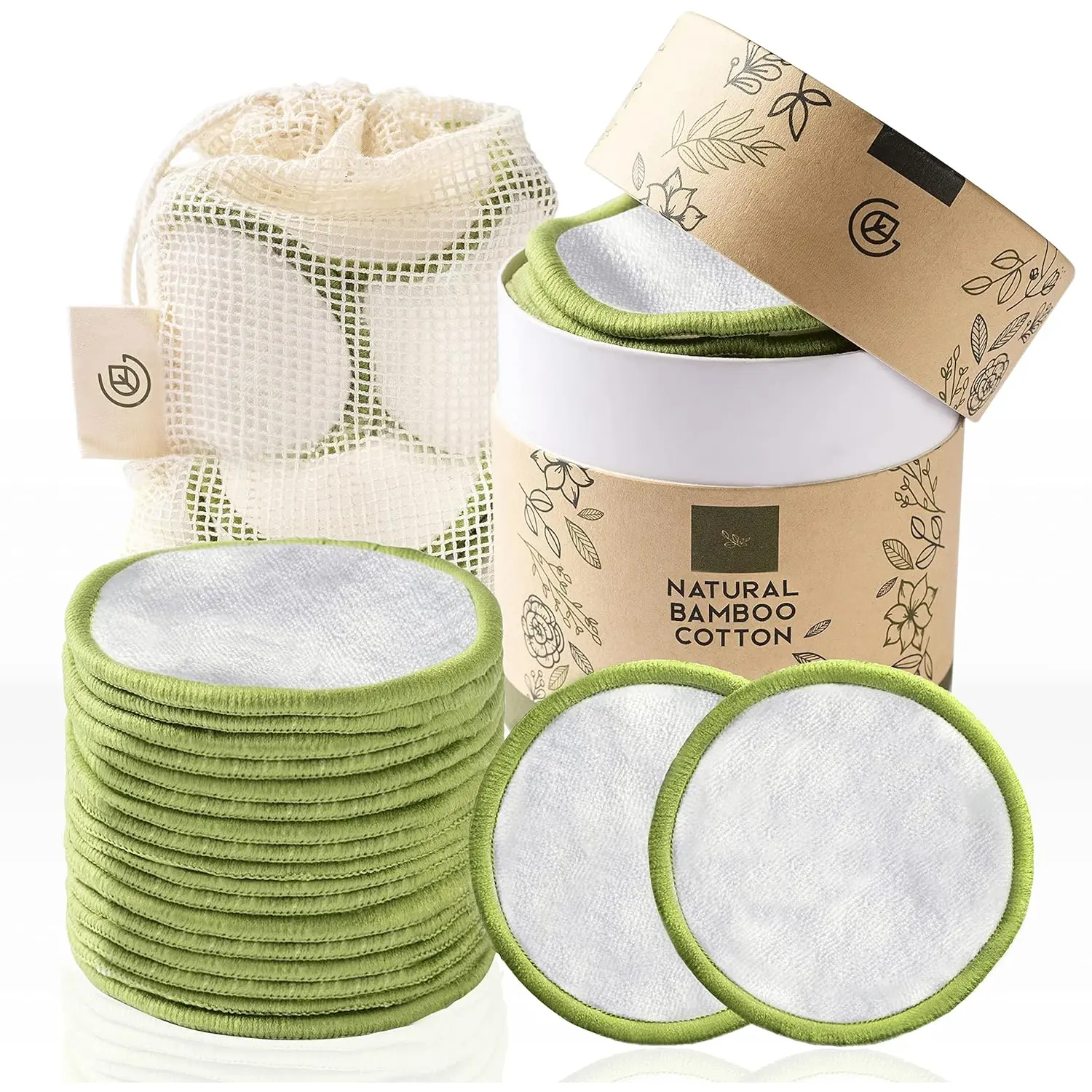 Makeup Remover Pads (20 Pack) Washable Laundry Bag & Round Box for Storage,   Cotton Rounds for All  Types -  Cotton Rounds for  -  Cotton Pads