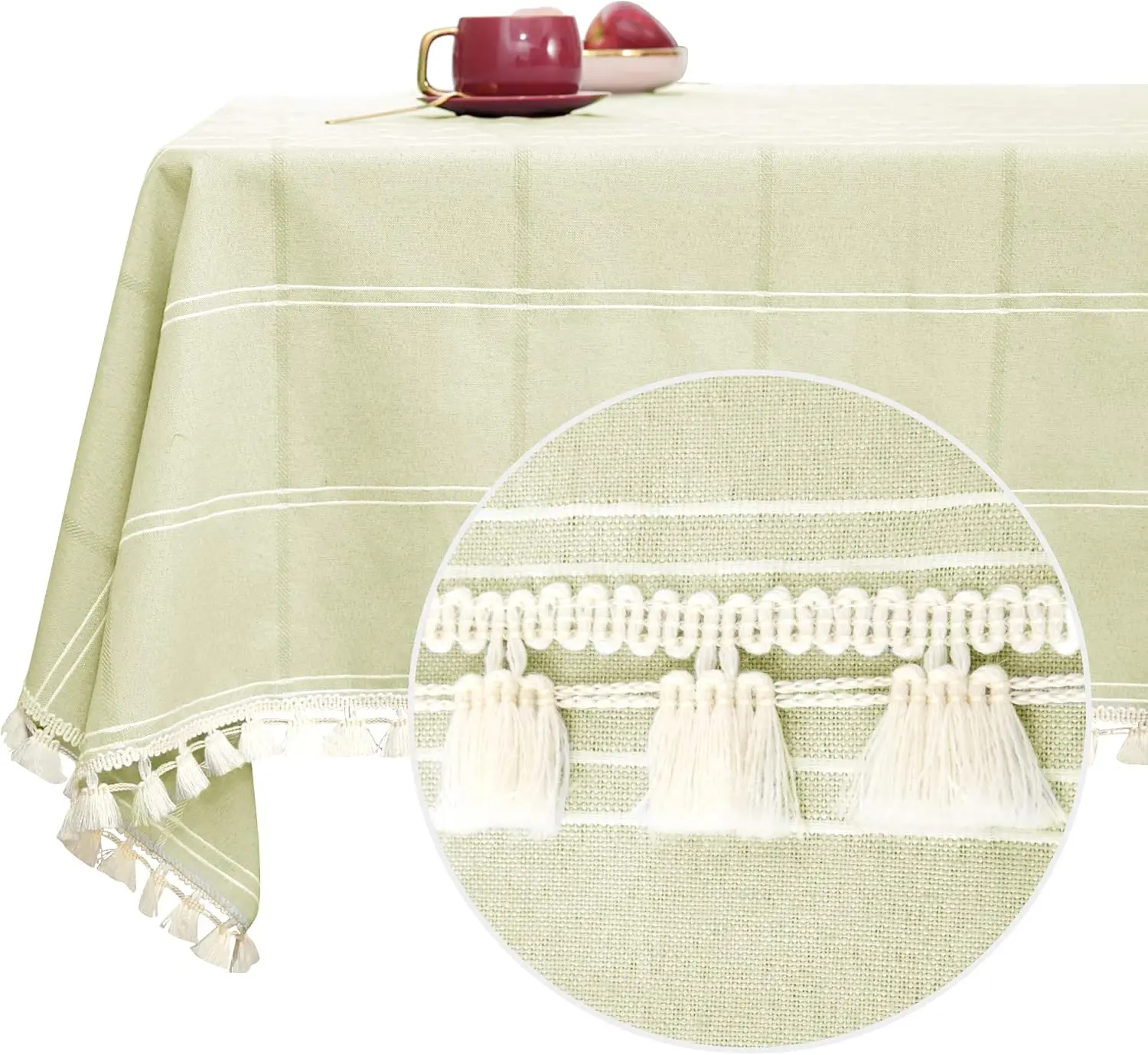 Deconovo Elegant Tassel Oblong Tablecloth - Lightweight, Breathable, Waterproof Poly-Cotton Blend, Fade-Resistant Outdoor Cover for Dining, Party Decor, Hand Wash Compatible