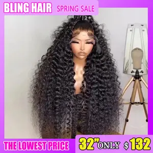 Bling Hair Kinky Curly Brazilian 13x4 Transparent Lace Front Wigs Human Hair 180% Density Curly HD Lace Front Wigs  For Black Women Adjustable Strap Nature Color Medium Cap Size True Length Dealsforyoudays TikTokShopHolidayHaul