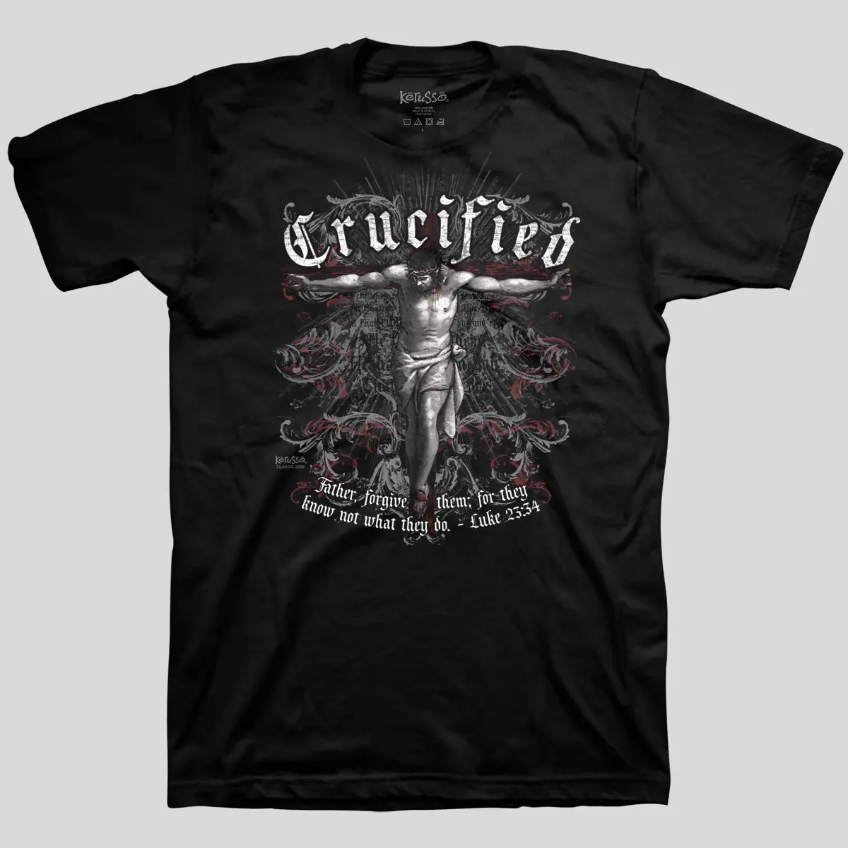 Women's Vintage T-Shirt with Gothic Crucified Cross Graphic, 100% Cotton Christian Scripture Top for Streetwear & Daily Outreach, Tops, Print, Classic, Crew Neck, Casual, Round Neck, Shortsleeve, Everyday, T Shirts, Vintage Graphic Tees, Gothic Cross, Fit