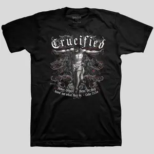Women's Vintage Christian Crucifix Print Short-Sleeve Crew Neck Fitted Casual Classic T-Shirt, Black 100% Preshrunk Cotton Streetwear