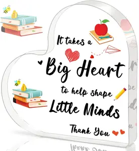 Teacher Appreciation Gifts, End Of Year Teacher Gifts - Acrylic Heart Shape Teachers Plaque 4×4 in, Teacher Retirement Gifts for Women Men, End of Year Thank You Teacher Keepsake