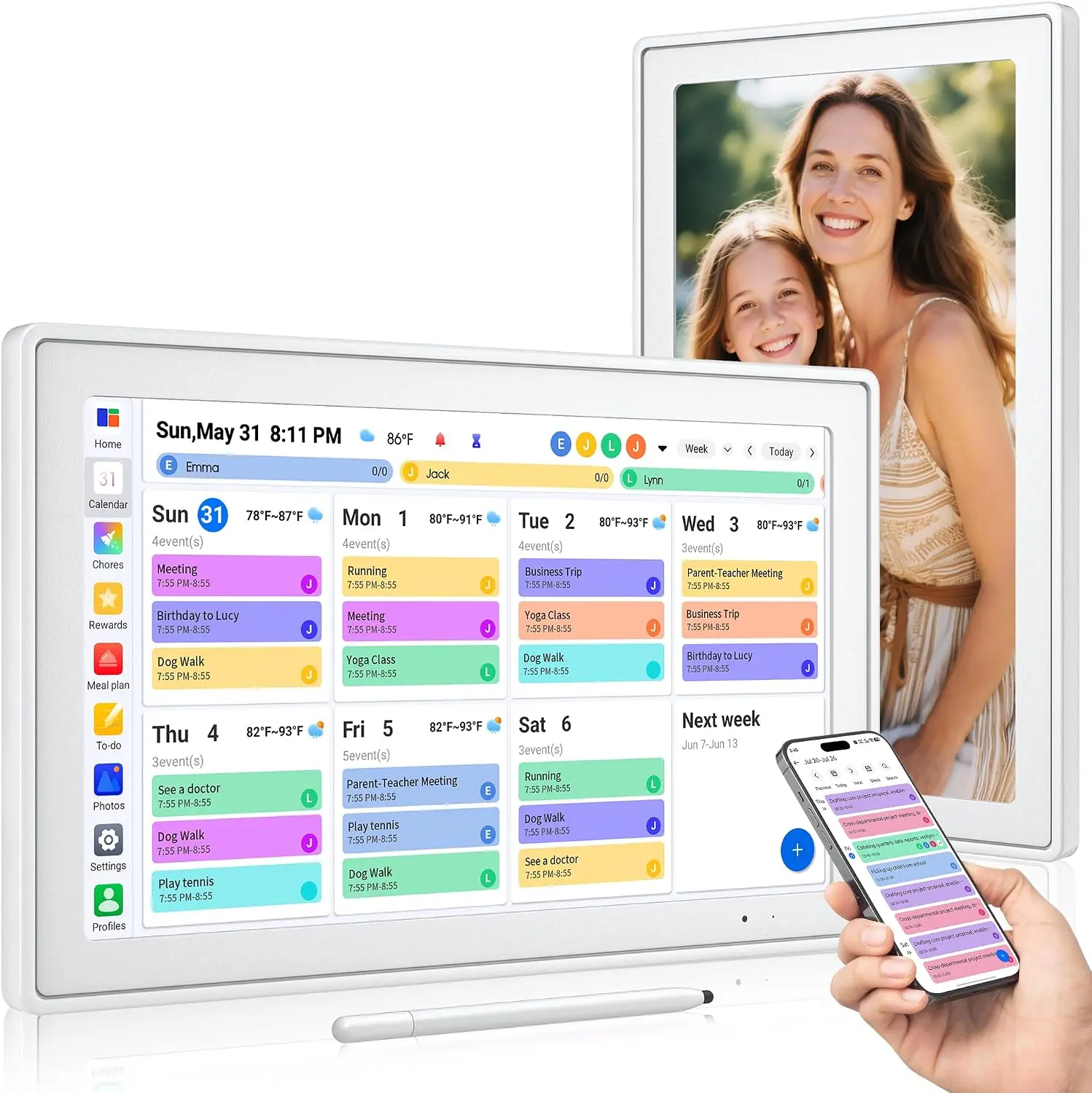 15.6 Inch Digital Calendar, Smart Touchscreen Wall Calendar Planner with Chore Chart, Electronic To-Do List, 32GB Meal Planner & Family Organizer Schedule Board, Photo Frame