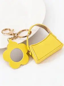 Portable Flower Mirror Keychain, Colorful Leather Creative Gift, Mini Bag Design, Perfect Daily Accessory, Ideal Present, Keychain For Bags