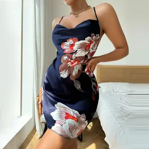 Summer Spaghetti Strap Dress Medium Thin Ice Silk Silk Nightdress Imitation Silk Sexy Temptation Backless Spaghetti Strap Nightdress for Women