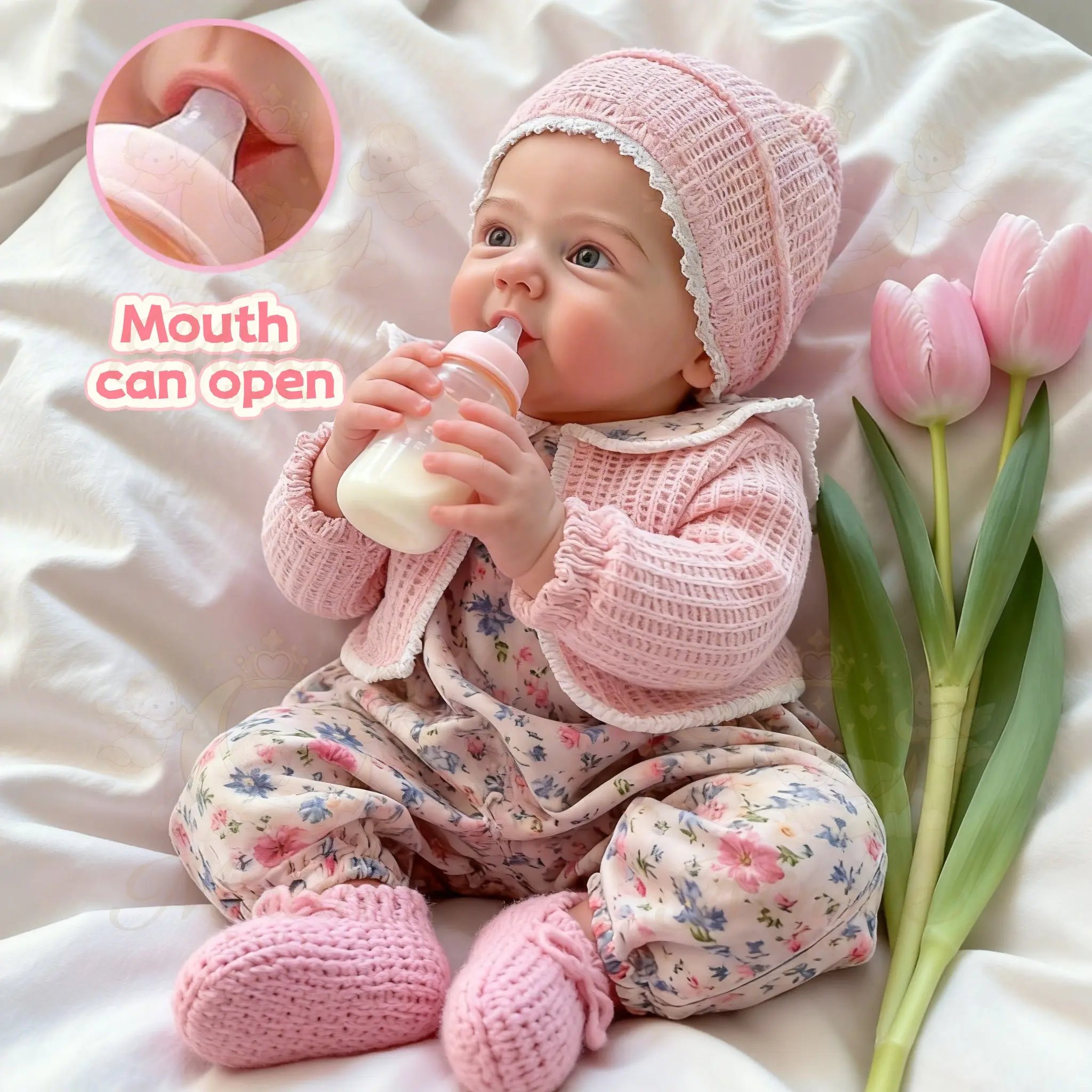 12.99in Cute Newborn Reborn Baby Doll - Realistic Newborn Open-Mouth Silicone Girl Doll, Full-Body Soft Solid Silicone, Painted Details, Expressive Eyes, Movable Arms, Ideal for Collectors & Birthday Gifts, Cute Newborn Doll