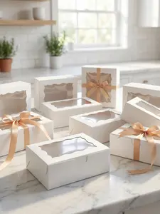 15/1pcs Elegant White Cardboard Treat Boxes with Window for Cupcakes, Cookies & Baked Goods，needoh，nutrition geeks