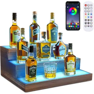 3 Tier Wine Rack with Light LED Liquor Bottle Display Case Acrylic Illuminated Bar Bottle Display Shelf RGB Lighting for Home Commercial Bar Party Three-Tier Perfume Stand