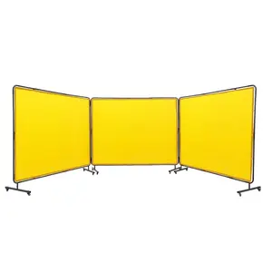 VEVOR Welding Screen with Frame, 6'x 6' 3 Panel Welding Curtain Screens, Flame-Resistant Vinyl Welding Protection Screen on 12 Swivel Wheels (6 Lockable), Moveable Professional for Workshop, YellowVEVOR Super Brand Day