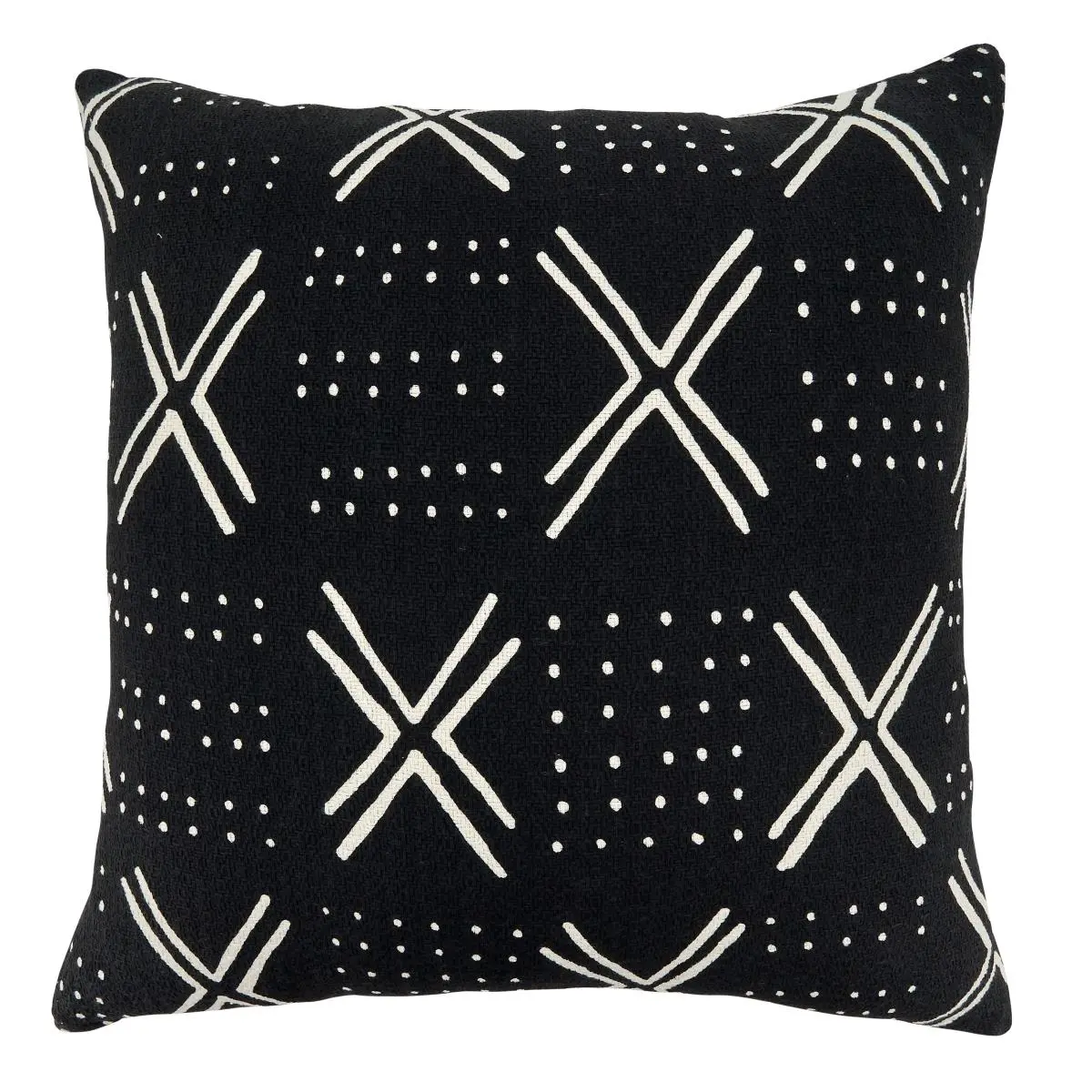 SARO 9611.BK22SD 22 in. Square Cotton Down-Filled Throw Pillow, Black Dark Mudcloth Design for Chair, Sofa, Bed