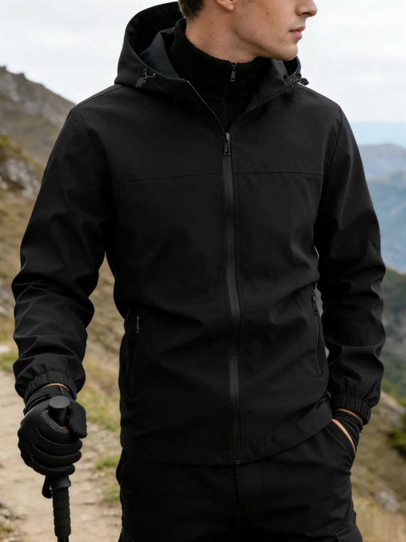 Men's Hooded Casual Jacket, 100% Polyester Fiber, Zipper Closure, Windproof, Suitable for Daily Wear, Sports, Outdoor, Formal Occasions