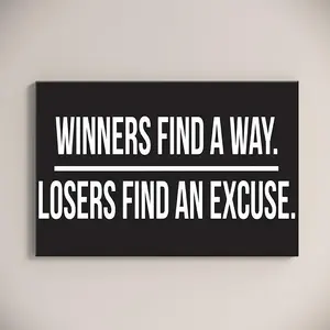 "Winners Find A Way" Unframed Wall Art Painting, Motivational Quote Canvas Poster, Black-White Hustle Entrepreneur Sign, Home Workout Room Decor