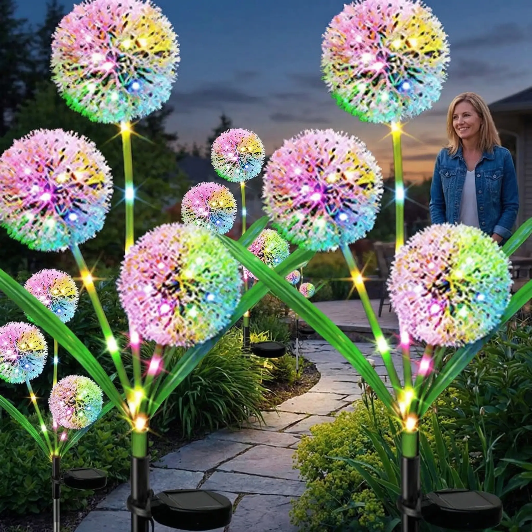 Solar Hydrangea Garden Lights Outdoor, Color Changing Solar Flower Lights Waterproof Decorative Lights for Yard Lawn Pathway Patio Garden Decor, Solar Landscape Lights, Solar Powered Lighting