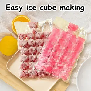 50 Counts Self-Seal Ice Cube Bags, Stackable Freezer Bags with Easy-Pour Funnel Design Disposable Ice Block Ice Cube Maker Ice Basket