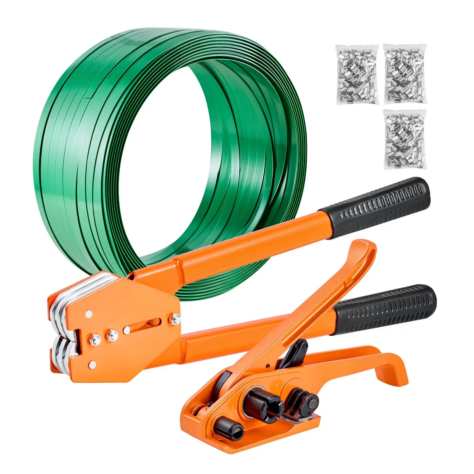 Heavy Duty Banding Sealer Tool With 1000 Ft PET Strapping Band, 300 Metal Seals, Plastic Manual Pallet Strapping Kit For Warehouse, Shipping, Moving And Home Use, Durable Industrial Packaging Supplies, Orange