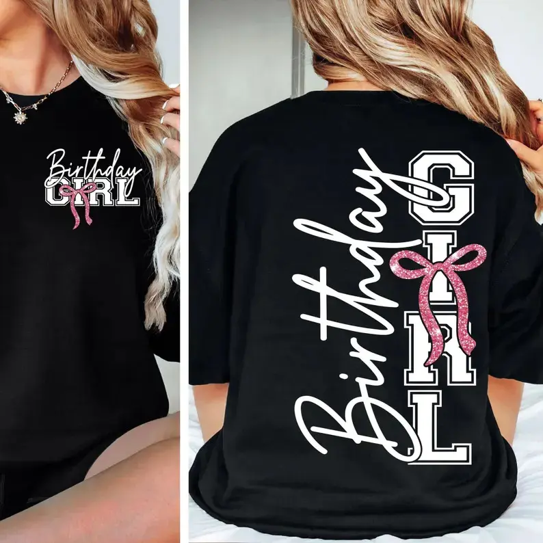 100% cotton Women's Birthday Girl T-Shirt, Birthday Girl Preppy Coquette Bow Birthday Tee, Funny Birthday Gift