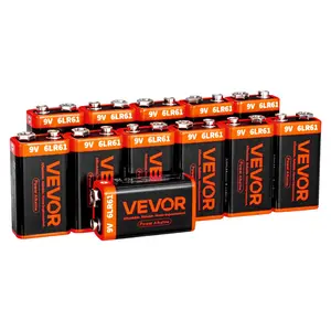 VEVOR 9V Alkaline Batteries,  12-Pack, 9 Volt Square Battery for Smoke Detector, 10-Year Shelf Life, Long Lasting, All-Purpose, for Fire Alarm, Household Office Business Devices, Electronics & Audio