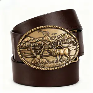 2025 TikTok Viral Western Cowboy Buckle-Removable Oval Elk Design for Jeans/Boots, Vintage CowgirlBelt Accessory (Unisex Fashion)