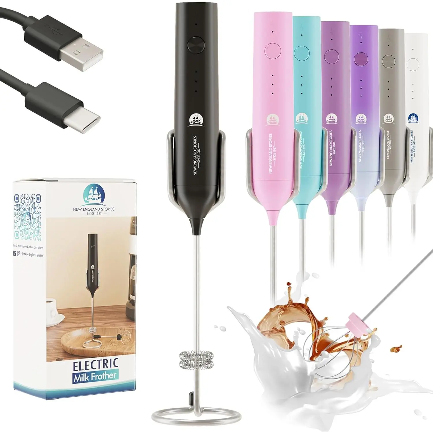 Rechargeable Milk Frother, 3 Speed Frother Wand Handheld Foam Maker with 2-layer Stainless Steel Whisk for Making Cappuccinos, Lattes, Bulletproof Coffee, Keto Drinks, Protein Shakes, and Matcha backtoschool