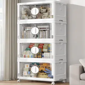 BROVIEW V9 360Qt/480Qt Stackable Storage Bins with Lids, Closet Organizers and Storage Drawer, Collapsible Storage Bin with Wheels, Plastic Cabinet for Home Toy Clothes Dorm Organizer