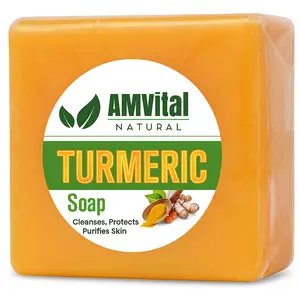 AMVital Turmeric Soap Bar – Brightening Herbal Skincare for Face & Body  vegan gentle handmade real natural viral jabon de curcuma summer acne