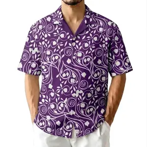 Hot Summer 2026 Purple Floral Vine Pattern Hawaiian Shirt, Elegant Summer Button Up Shirt