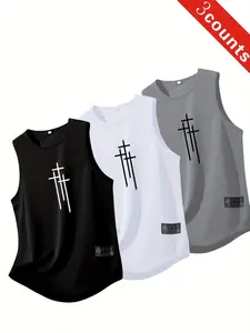 Men's Breathable Polyester Sports Tank Tops, Loose-Fitting Sleeveless Shirts for Gym Running Outdoor Casual Summer Wear