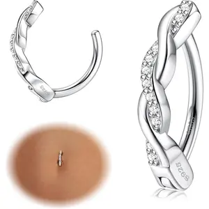 Sanfenly 14G Belly Button Rings for Women 925 Sterling Silver Hypoallergenic Clicker Belly Button Ring Cubic Zirconia Paved Reverse Hoop Belly Rings Body Belly Piercing Jewelry, High Quality Jewelry, Navel Piercing Jewelry, Fashion For Women