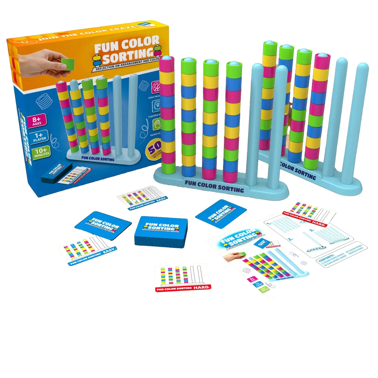 Color Stacking Puzzle Game, Brain Teaser Puzzles for Kids & Family, 50 Challenges Color Matching Brain Teaser, STEM Montessori Learning Toy for Problem Solving, Indoor Outdoor Family Board Game Sensory Toys, Birthday Gift for Ages 6-12 Boys Girls