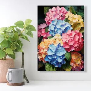 Colorful Hydrangeas Canvas Wall Art, Floral Pattern Canvas Poster, Modern Art Home Decor for Living Room, Bedroom, Kitchen & Restaurants Decor, Ornaments