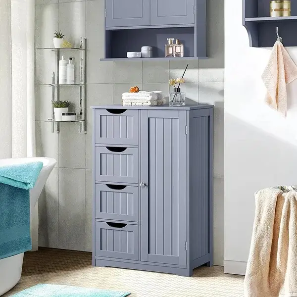 Adjustable 4-Drawer Freestanding Bathroom Storage Cabinet, Narrow Floor Unit with Adjustable Shelf Cupboard for Towels & Toiletries