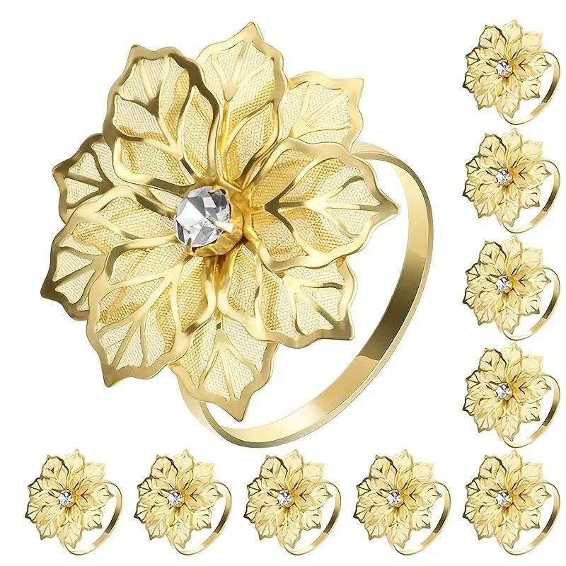 Set of 6/12/18 alloy napkin rings, featuring openwork floral-shaped napkin ring holders. Ideal for home, wedding receptions, festive celebrations, and Christmas dinners. Exquisite napkin fastener gift set (gold, silver) Kitchen Accessory.