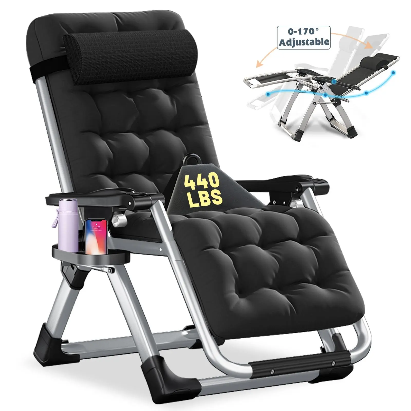 #DealsForYouDays Naudacaa Zero Gravity Chair, Premium Outdoor Lawn Folding Lounge Chair with Adjustable Reclining, Cushion, Headrest & Tray, Supports 400lbs