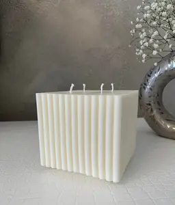 Custom Scents & Colors - Huge Ribbed Square Cube Candle - Pillar Candle - Shaped Candle - Sculptural Candle - Soy Wax Candle - Home Decor